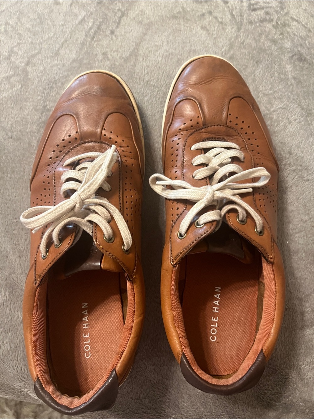 Cole Haan Men’s Tan Brown Leather Sneakers with White Laces